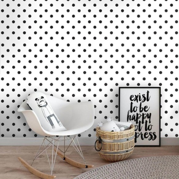 Papel de Parede Adesivo Poá Preto e Branco 1008