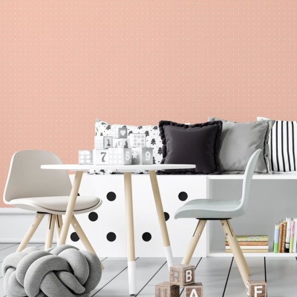 Papel de Parede Adesivo Poá Rosa Chá e Branco N04031