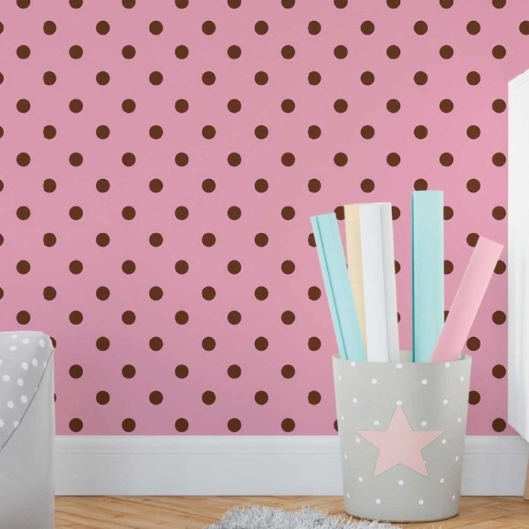 Papel de Parede Adesivo Poá Rosa e Marrom N018065