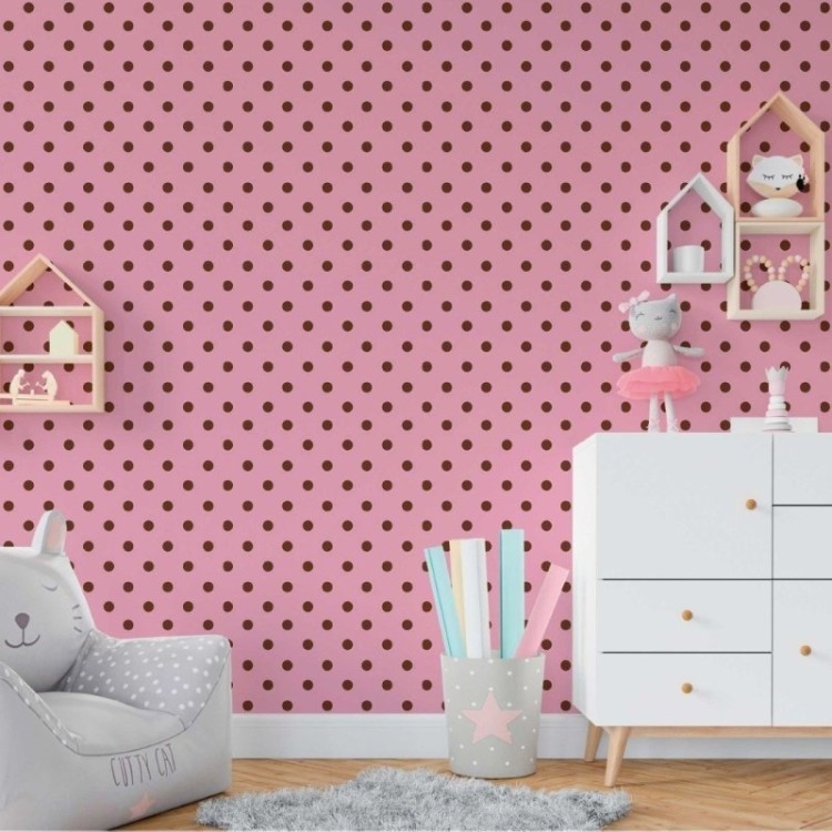 Papel de Parede Adesivo Poá Rosa e Marrom N018065