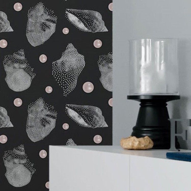 Papel de Parede Adesivo Pontilhado Conchas Dark...