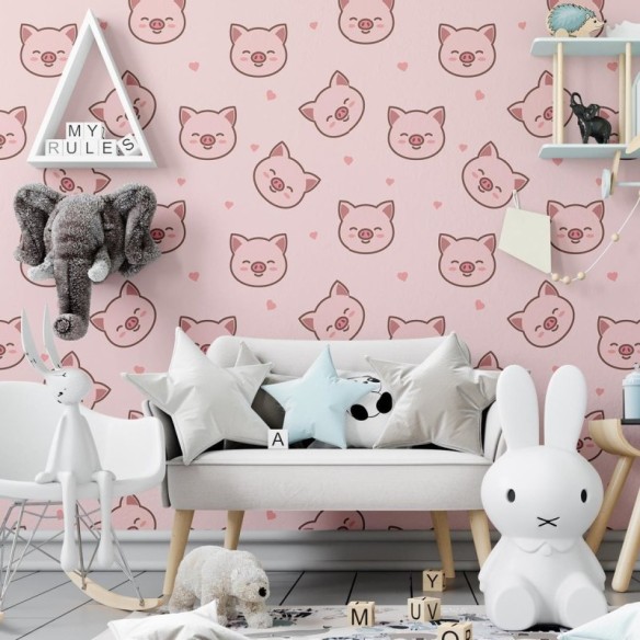 Papel de Parede Adesivo Porquinho Rosa N04042