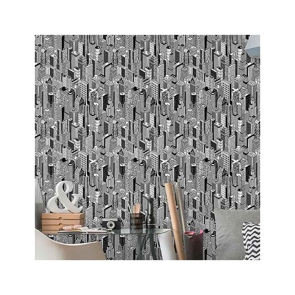 Papel de Parede Adesivo Prédios Preto e Branco 399671626