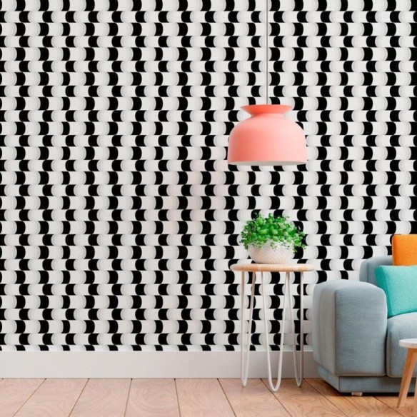 Papel de Parede Adesivo Preto e Branco Curvas N011003