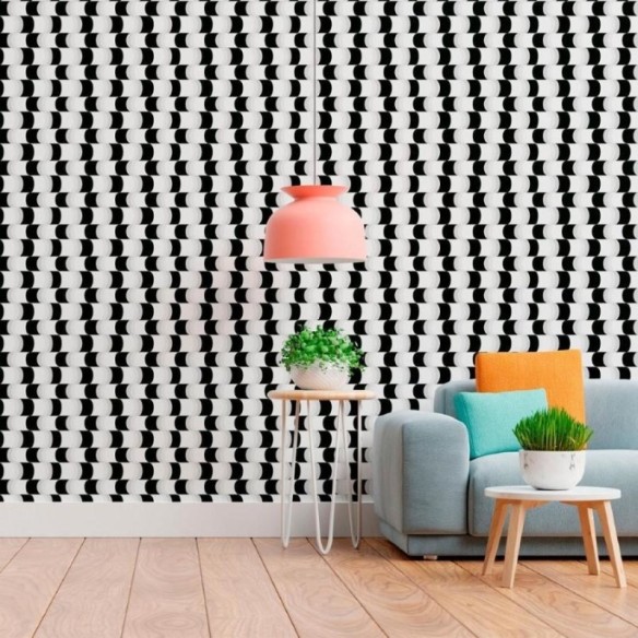 Papel de Parede Adesivo Preto e Branco Curvas N011003