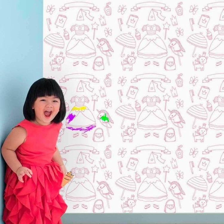 Papel de Parede Adesivo Princesa para Colorir...