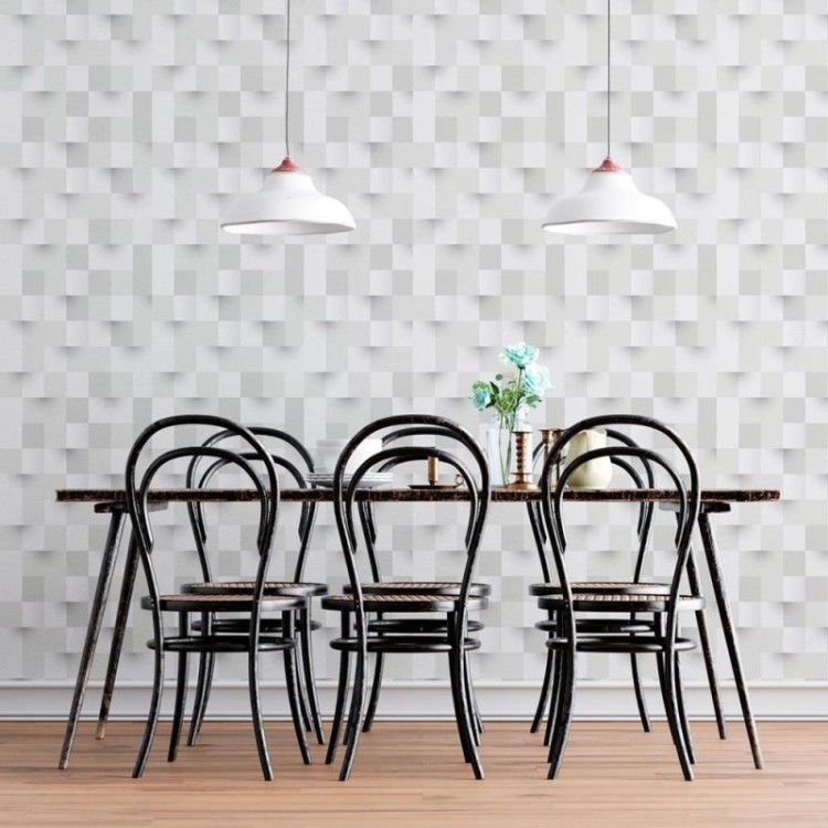 Papel de Parede Adesivo Quadrados 3D Branco e...
