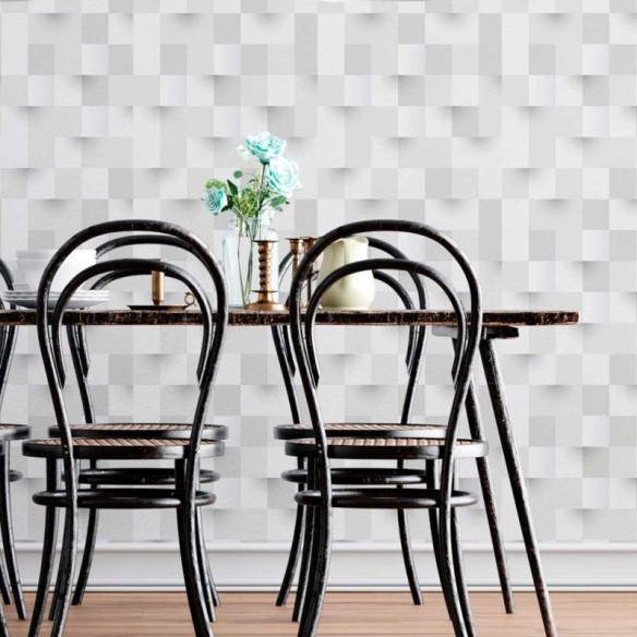 Papel de Parede Adesivo Quadrados 3D Branco e Cinza N08079