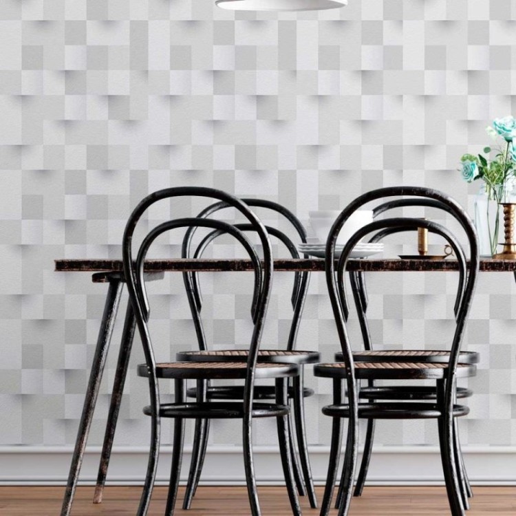 Papel de Parede Adesivo Quadrados 3D Branco e...