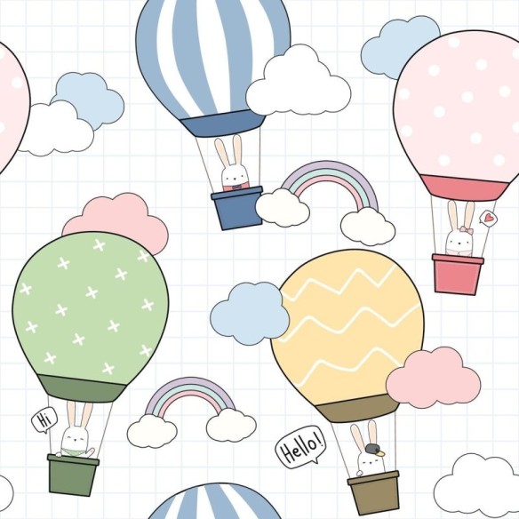 Papel de Parede Adesivo Quadriculado Balões e Coelhos N05107