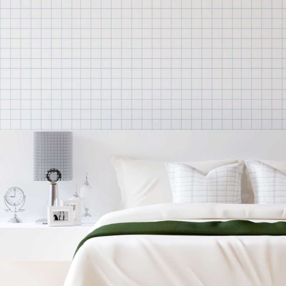 Papel de Parede Adesivo Quadriculado Branco e Azul N08097