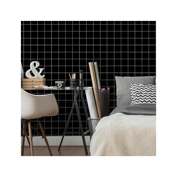 Papel de Parede Adesivo Quadriculado Geométrico Preto Cinza 6552541