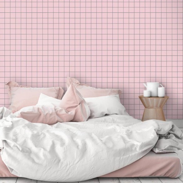 Papel de Parede Adesivo Quadriculado Geométrico Rosa Cinza 6552544