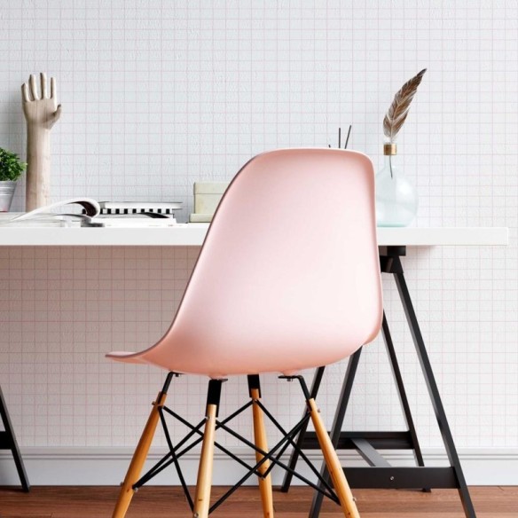 Papel de Parede Adesivo Quadriculado Rosa e Branco N08078