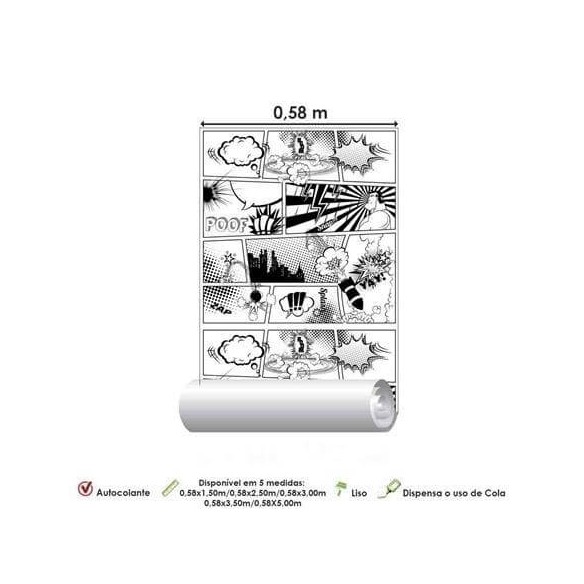 Papel de Parede Adesivo Quadrinhos PB 1234723