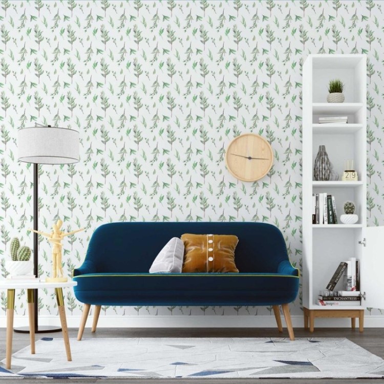 Papel de Parede Adesivo Ramops de folhas em...
