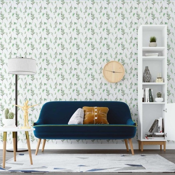 Papel de Parede Adesivo Ramops de folhas em Aquarela N07015