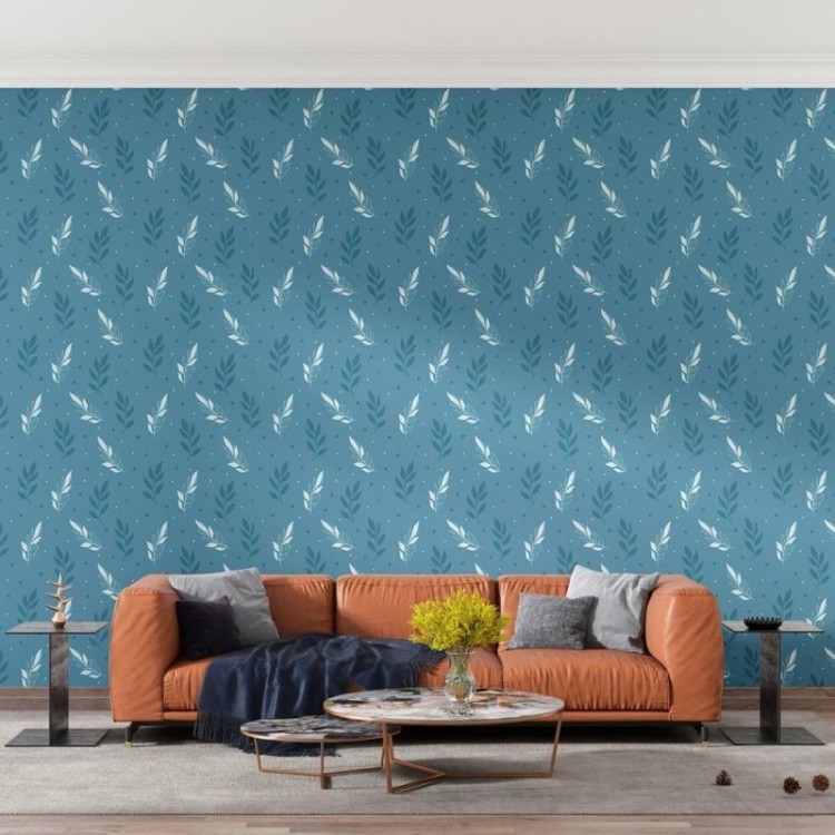 Papel de Parede Adesivo Ramos Azul e Branco N08074