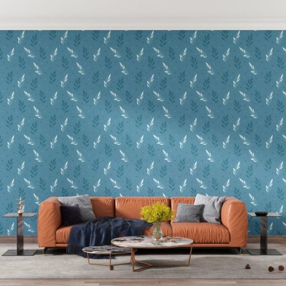 Papel de Parede Adesivo Ramos Azul e Branco N08074