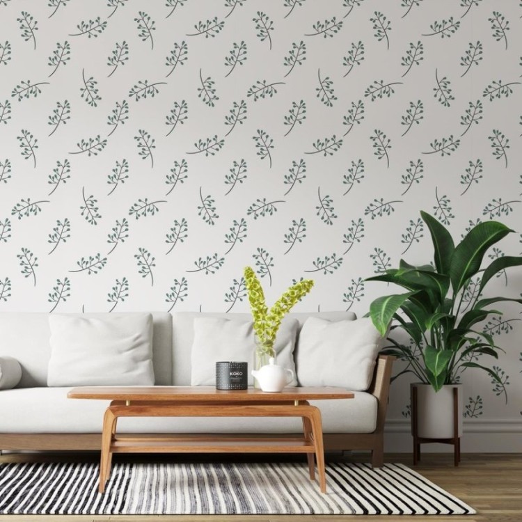 Papel de Parede Adesivo Ramos com folhas verdes...