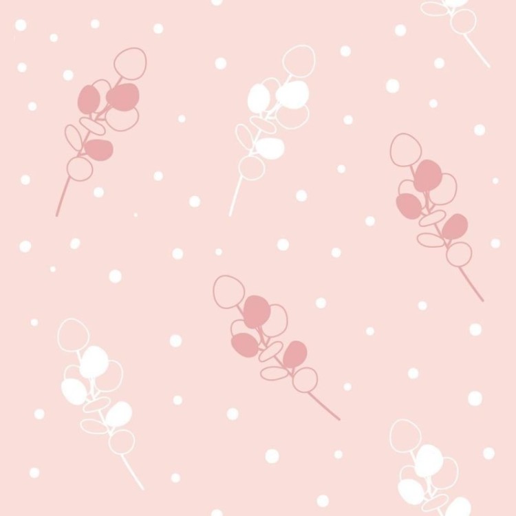 Papel de Parede Adesivo Ramos com Poá Rosa e...