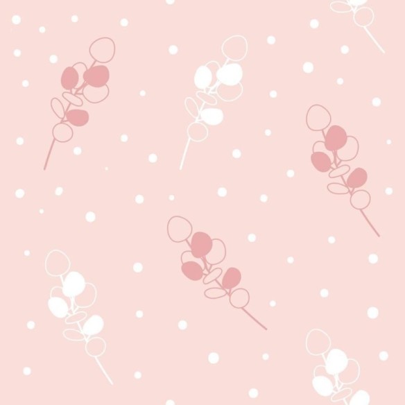 Papel de Parede Adesivo Ramos com Poá Rosa e Branco N08073