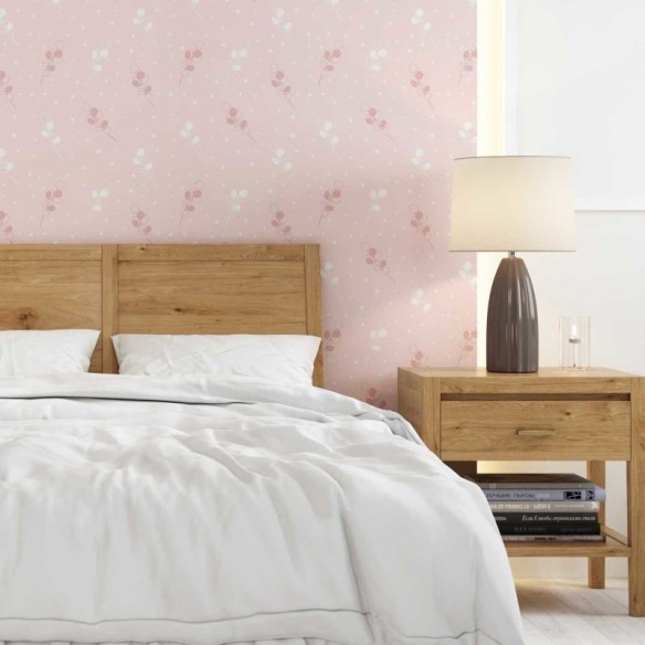 Papel de Parede Adesivo Ramos com Poá Rosa e Branco N08073