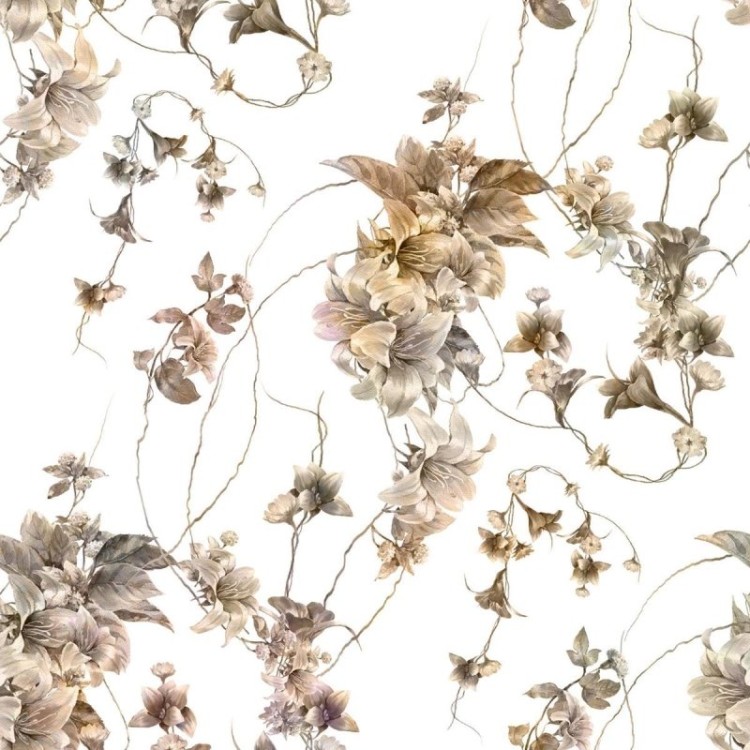 Papel de Parede Adesivo Ramos de flores marrom...