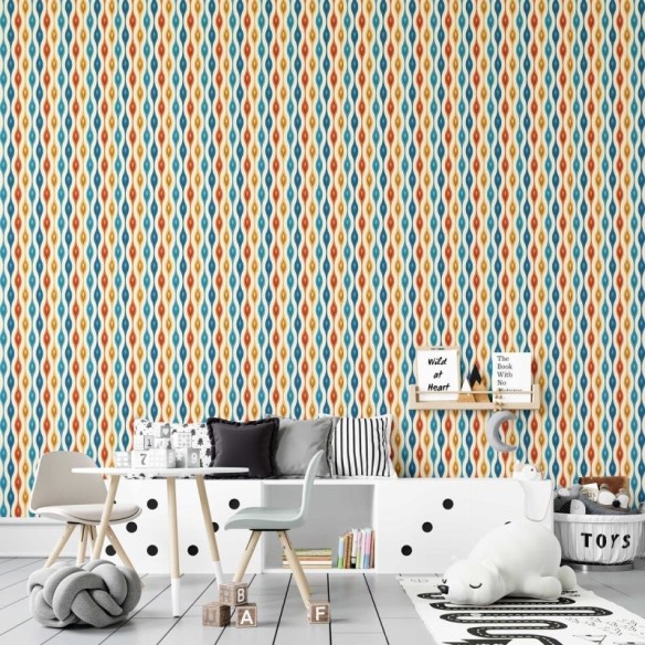 Papel de Parede Adesivo Retrô Abstrato Laranja e Azul N07067