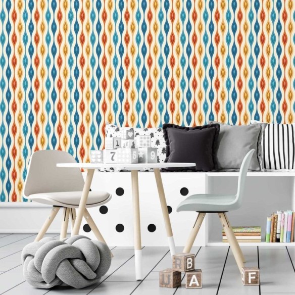 Papel de Parede Adesivo Retrô Abstrato Laranja e Azul N07067