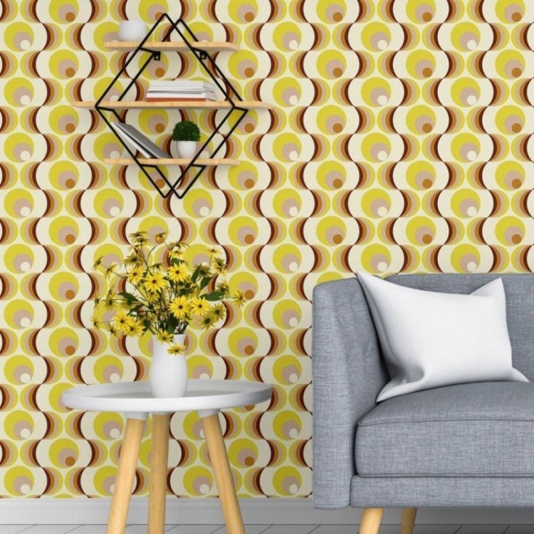 Papel de Parede Adesivo Retrô Amarelo e Marrom...