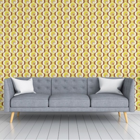 Papel de Parede Adesivo Retrô Amarelo e Marrom N018067