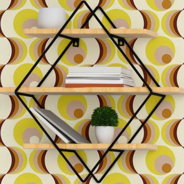 Papel de Parede Adesivo Retrô Amarelo e Marrom...