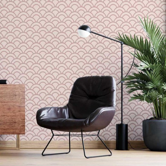 Papel de Parede Adesivo Retrô Curvas Rosa e Marrom N05293