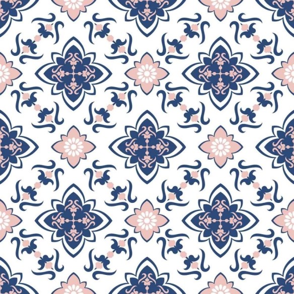 Papel de Parede Adesivo Retrô Estilo Azulejo Português Azul e Rosa N07080