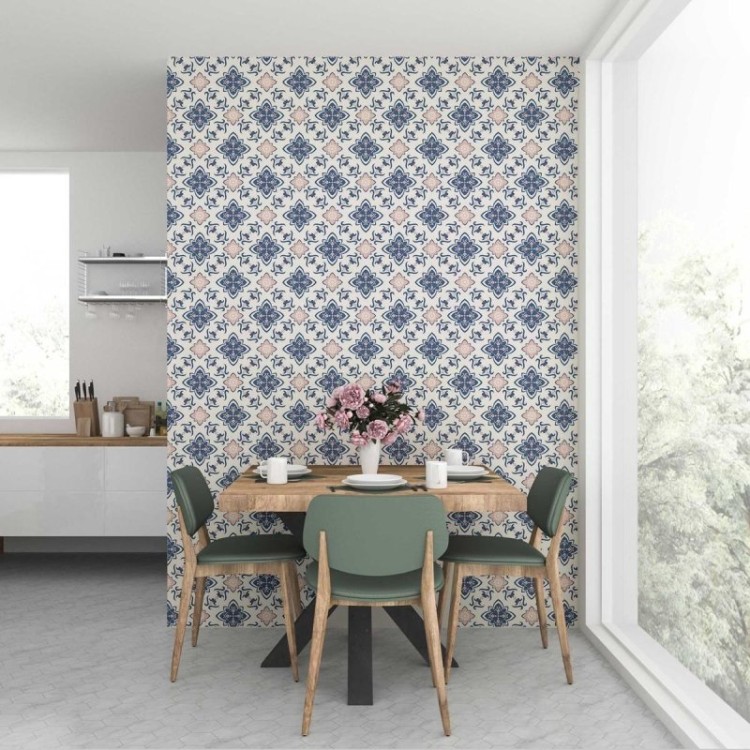 Papel de Parede Adesivo Retrô Estilo Azulejo...