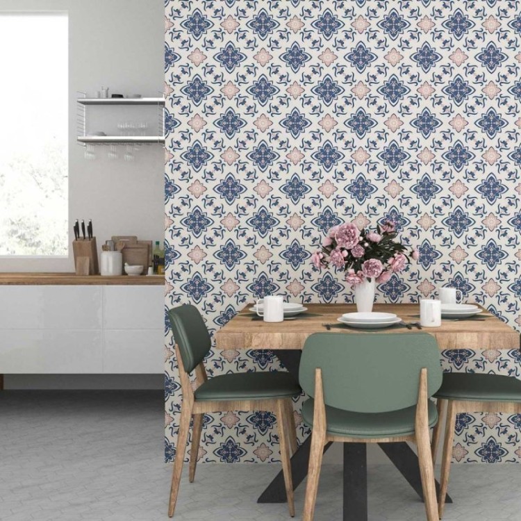 Papel de Parede Adesivo Retrô Estilo Azulejo...
