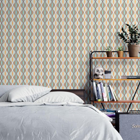 Papel de Parede Adesivo Retrô Geométrico Laranja N04161