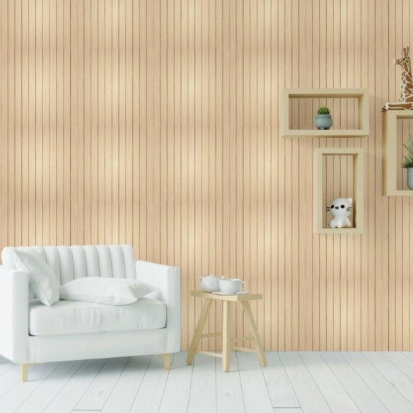 Papel de Parede Adesivo Ripas de Madeira Bege N019024