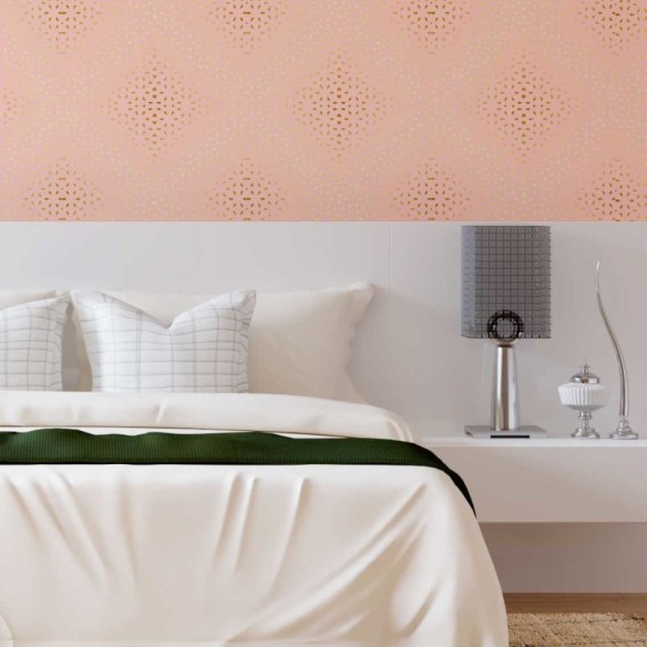 Papel de Parede Adesivo Rosa com Pétalas douradas N08136