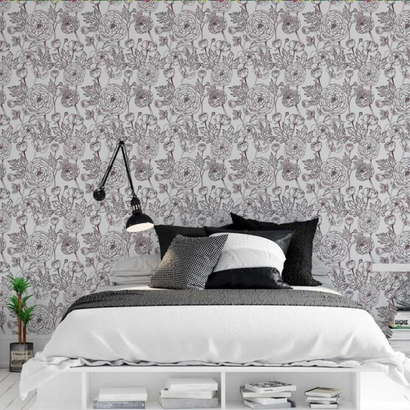 Papel de Parede Adesivo Rosas Desenho em Linha N05061