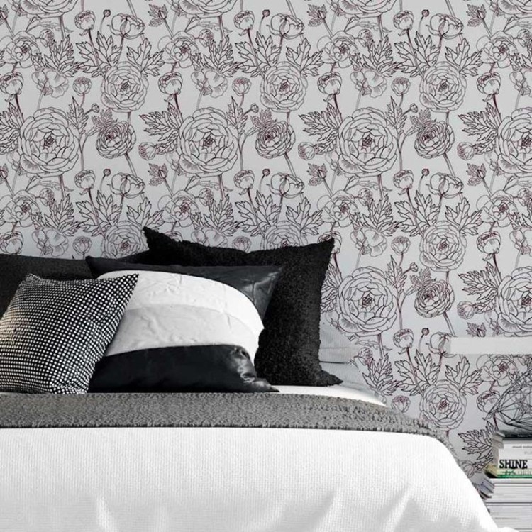Papel de Parede Adesivo Rosas Desenho em Linha...