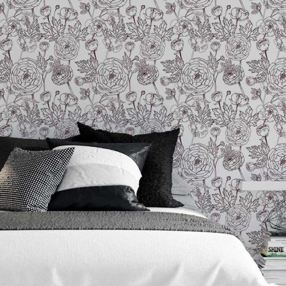 Papel de Parede Adesivo Rosas Desenho em Linha N05061
