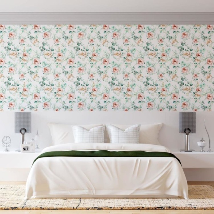Papel de Parede Adesivo Rosas e Folhas N08062