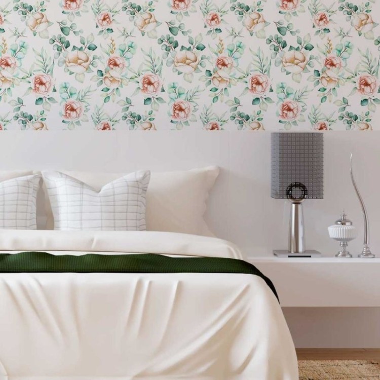 Papel de Parede Adesivo Rosas e Folhas N08062