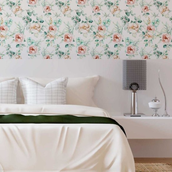 Papel de Parede Adesivo Rosas e Folhas N08062