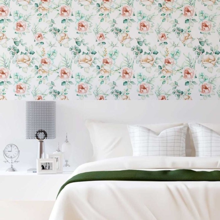 Papel de Parede Adesivo Rosas e Folhas N08062