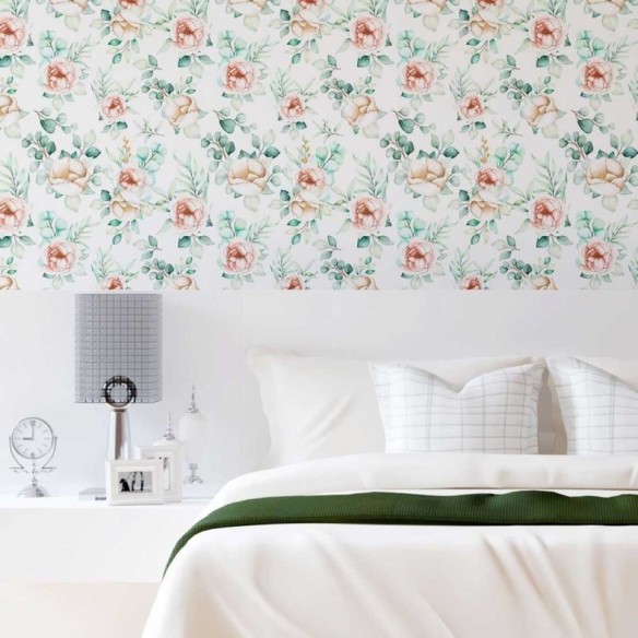 Papel de Parede Adesivo Rosas e Folhas N08062