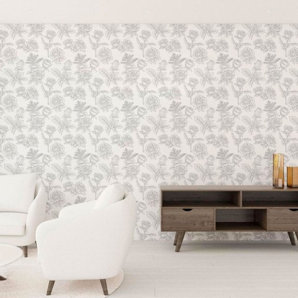 Papel de Parede Adesivo Rosas em Preto e Branco N010181