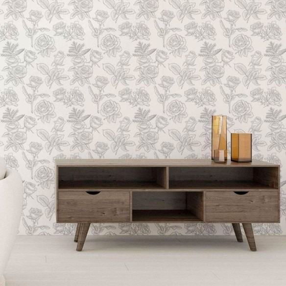 Papel de Parede Adesivo Rosas em Preto e Branco N010181